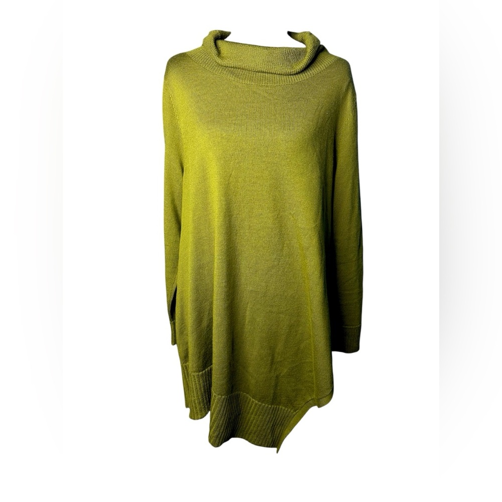 Eileen Fisher Womens Olive Green Wool Cowl Neck Sweater Sz PL Asymmetrical Tunic